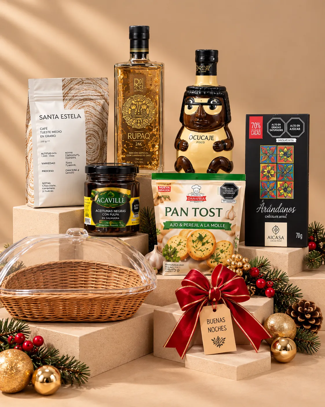 Canasta Buenas Noches navideña premium para empresas BOXIA - productos incluidos