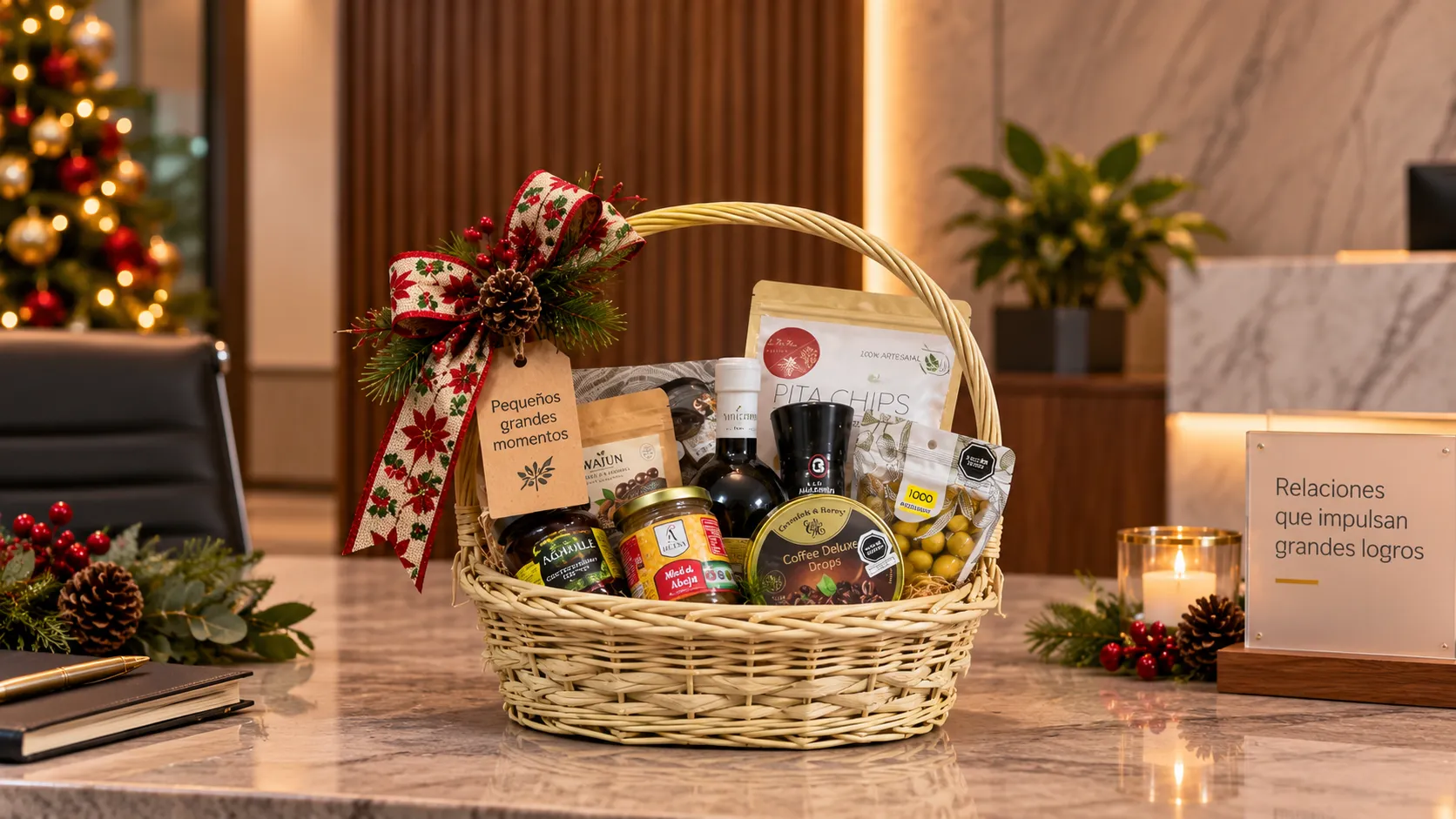 Canasta Gourmet navideña para empresas con productos premium
