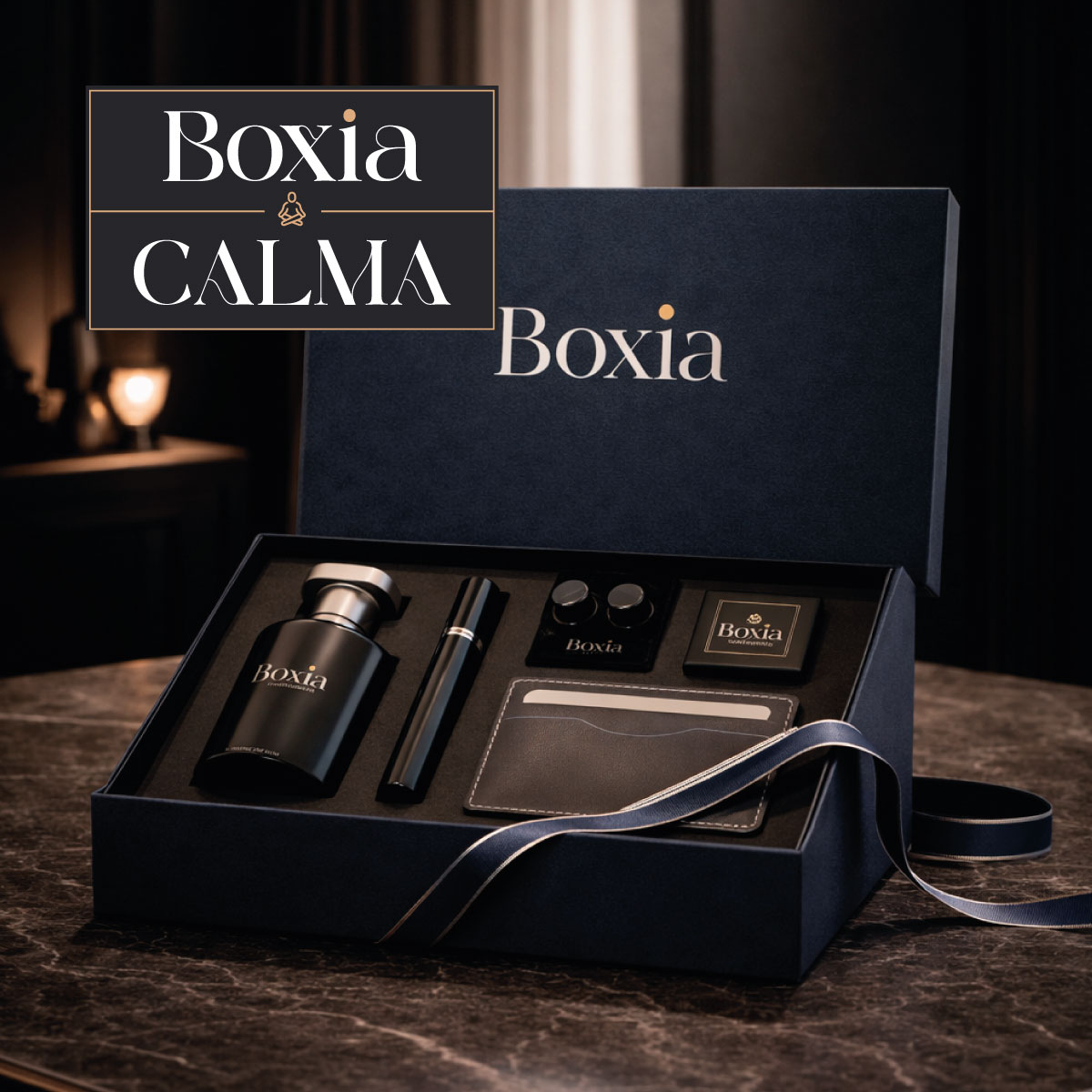 Caja corporativa premium BOXIA Calma enfocada en bienestar laboral y experiencias de relajación para colaboradores dentro de las empresas.